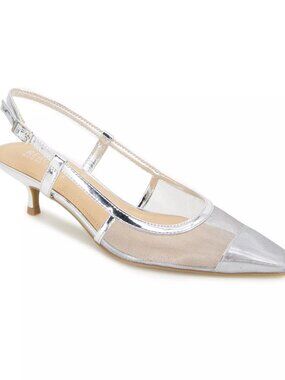 NWT NEVER WORN: Kenneth Cole Women's Silver Kitten Heel Slingback Sz 9.5